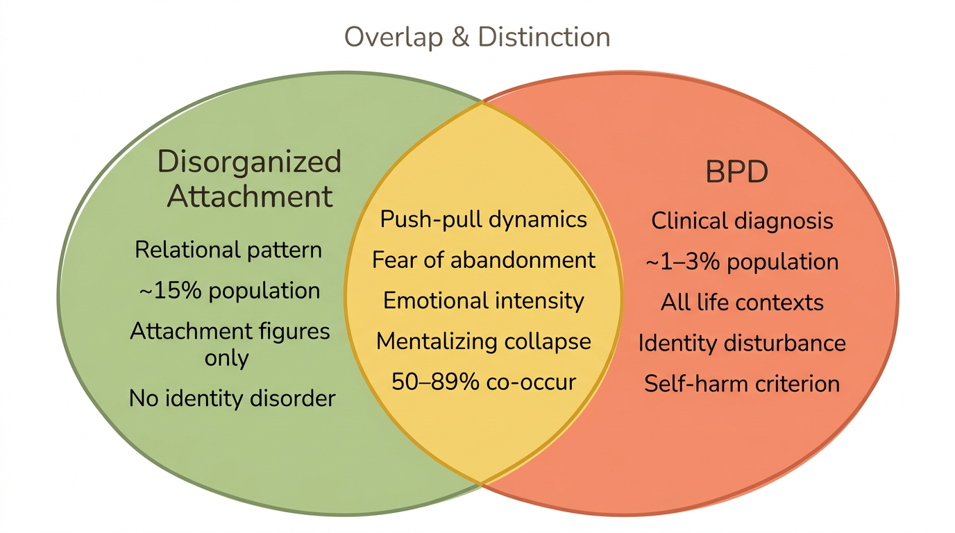 Diagram: Disorganized Attachment vs BPD: Shared and Distinct Features