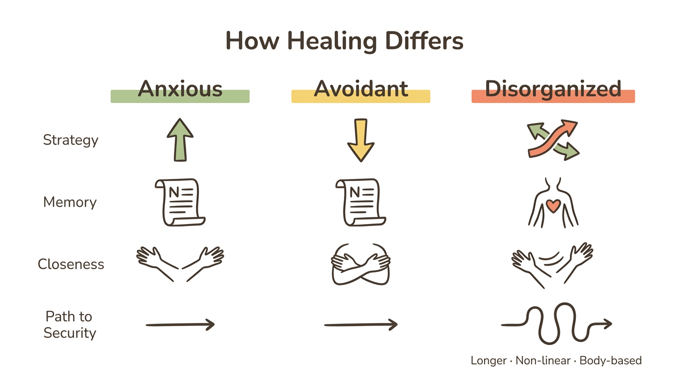 Diagram: How Healing Differs Across Attachment Styles